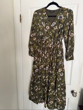 Madewell Olive Green Floral Wrap-Style Maxi Dress